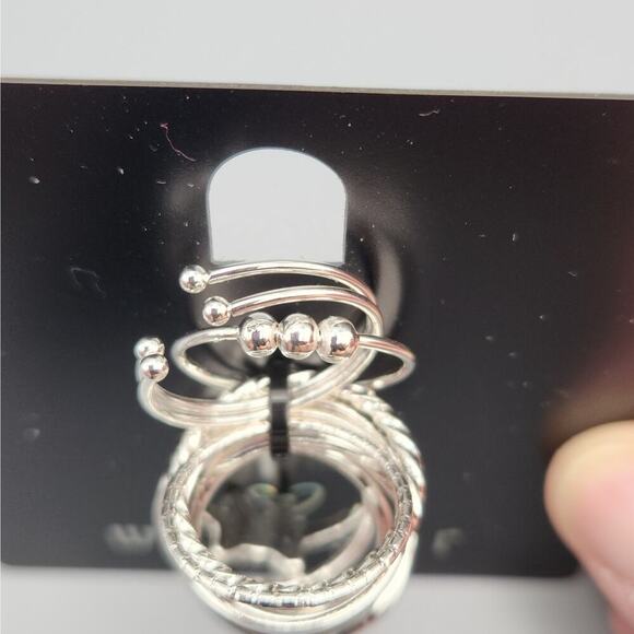 Windsor 10 Piece Ring Set Silvertone Mixed Styles Stack Bands Size 8 Fashion New - Picture 6 of 7